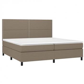 Cama box spring con colchón viscoelástico y muelles ensacados, adaptable, acolchado reversible, tela gris taupe 200x200 cm