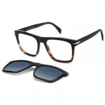 David Beckham DB 7000/CS Black Square Eyewear with Clip-On Sunglasses, Unisex, Size 53 MM