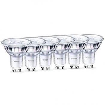 Philips - Bombilla LED cristal 50W GU10 reproducción cromática 90 luz blanca cálida 36º apertura, regulable pack 6