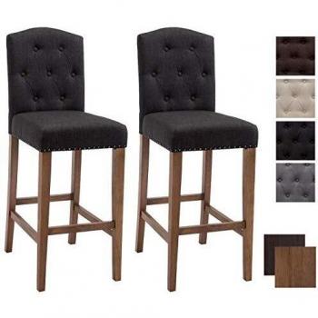 Set de 2 Taburetes de Bar Louise en Tela Gris Oscuro Antiguo con Asiento y Respaldo Acolchados y Estructura de Madera