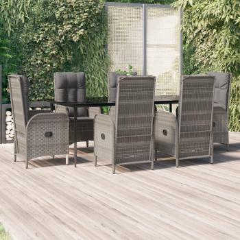 7-Piece Black and Grey Poly Rattan Garden Dining Set with Cushions