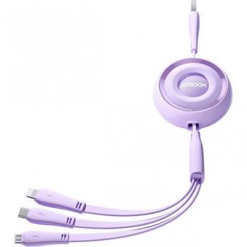 Cable Retráctil 3 en 1 Joyroom S-A40 USB-A a USB-C / Lightning / microUSB 1 m - Color Morado