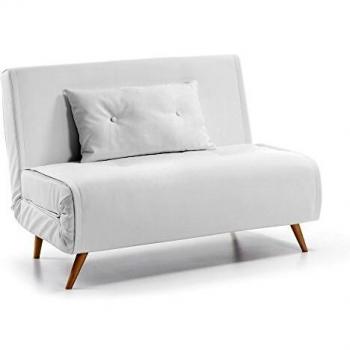 Kave Home - Sofá Cama Clic clac de 2 plazas Tupana en Piel sintética Blanca con Patas de Madera de Haya