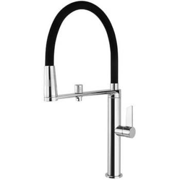 Ramon Soler Grifo Fregadero Cocina Profesional Monomando Cromado con Circuito de Agua Purificada Flexible de Silicona Negro