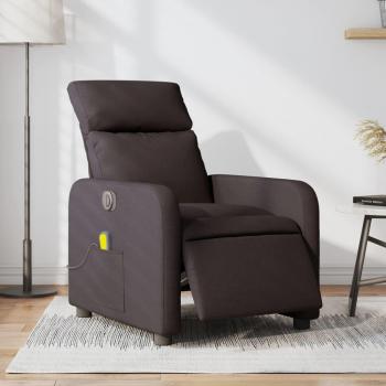 Sillón reclinable de masaje eléctrico en tela marrón oscuro Vidaxl 966746
