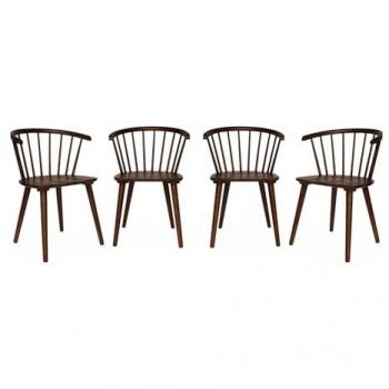 Set de 4 sillas de bar de madera de nogal y contrachapado, Paula, dimensiones 51x53x75 cm
