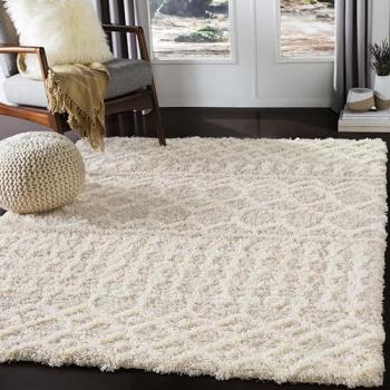 Alfombra Shaggy Bohemia DUBAI, Rectangular, 52 mm de Altura, Suave y Acogedora, Color Beige, 160 x 220 cm