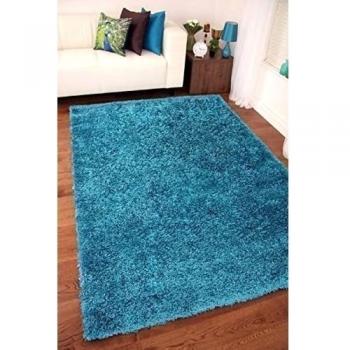 Tacto suave Shaggy Color Verde Azulado Gruesa lujoso suave 5 cm Pelo Denso alfombra. Disponible en 7 tamaños, azul, 120 x 170 cm