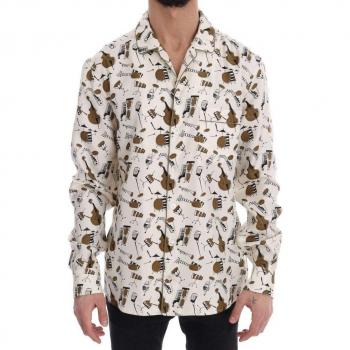 Dolce & Gabbana White Silk JAZZ Motive Print Shirt - Size 42