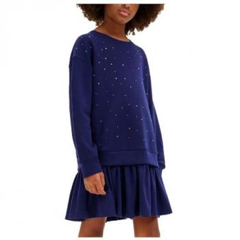 Vestido de Niña Desigual Alessia Combinado con Puntos y Falda Lisa de Manga Larga