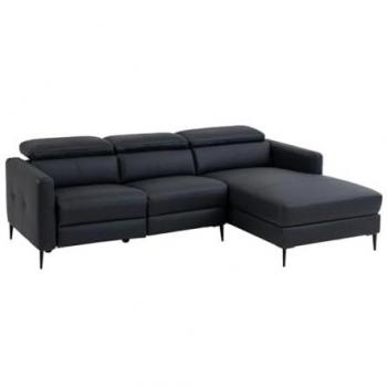 Sofá chaise longue derecho relax eléctrico de cuero negro FUSETA