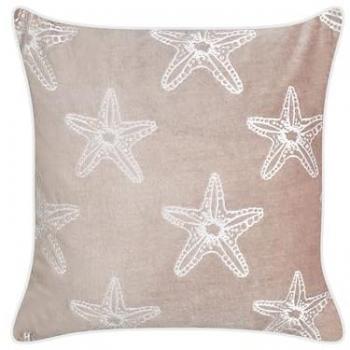 Cojín Decorativo Cuadrado de Terciopelo Rosa con Motivo Estrella de Mar 45 x 45 cm Relleno de Poliéster