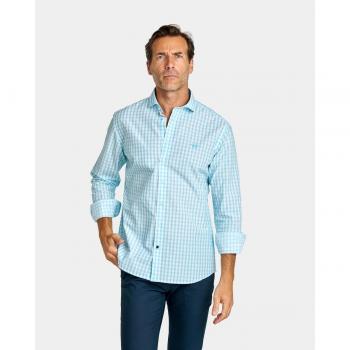 CAMISA DE HOMBRE SLIM CUELLO CUTAWAY ESTAMPADO CUADROS VICHY AZUL
