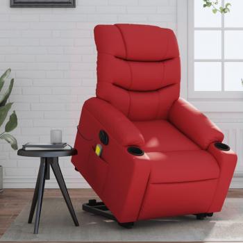 Sillón de masaje elevable eléctrico cuero artificial rojo Vidaxl 910150