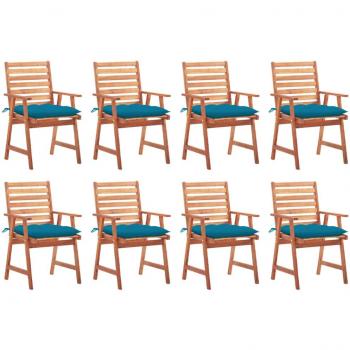 Outdoor Dining Chairs Set of 8 with Cushions Solid Acacia Wood
