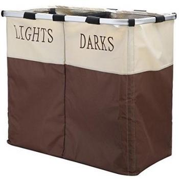IHOMAGIC Cesto para Ropa Sucia Plegable Bolsa Colada para Baño con Doble Compartimiento Organizador Lavandería Oxford 600D PVC Resistente para Cocina Dormitorio Hotel Viaje Gran Capacidad 100L Marrón
