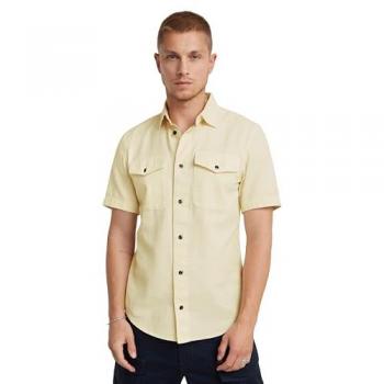 Camisa Marine Slim de Hombre G-Star Raw - Amarillo, Manga Corta, Algodón Orgánico, Talla XS