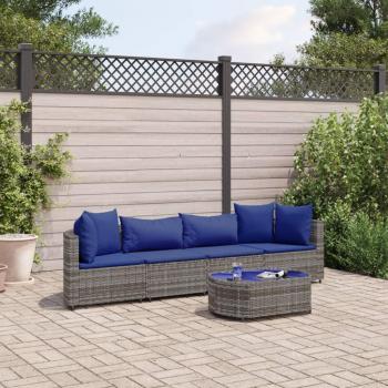 5-Piece Grey Poly Rattan Garden Sofa Set with Cushions