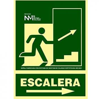 NM RD14150 - Señal Luminiscente Escalera Derecha Arriba Clase B PVC 0,7mm 22,4x30cm con CTE, RIPCI y Apto para la Nueva Legislación