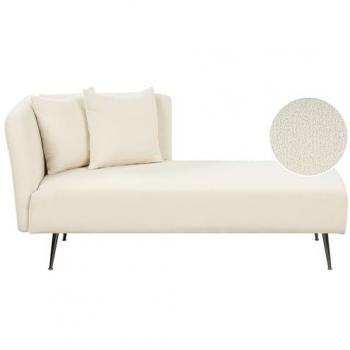 Chaise Lounge Moderno Izquierdo en Boucle Blanco con Cojines Decorativos y Patas de Metal