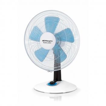 Orbegozo TF 0138 - Ventilador silencioso de sobremesa, oscilante, 4 velocidades, función turbo, iluminación LED, 45 W, blanco y azul