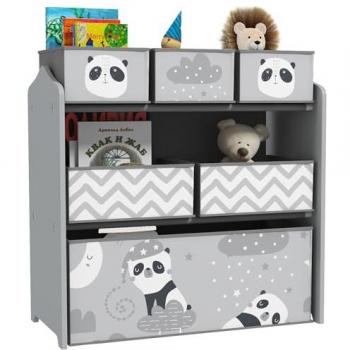 Estantería para juguetes Zonekiz con 6 cajas de tela no tejida extraíbles, organizador de juguetes para niños de 3-8 años, dimensiones 63x30x66 cm, color gris y blanco