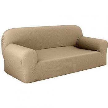 Dreamzie - Fundas Sofa Elasticas 3 Plazas - 60% Algodón Reciclado - Certificada Oeko-Tex® sin Productos Químicos - Fabricada en España - Crema