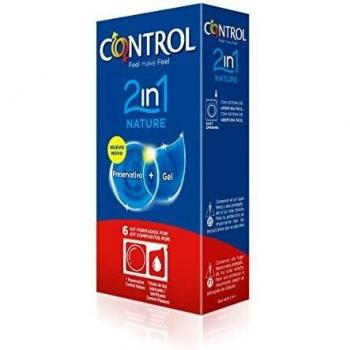 Control Nature 2 en 1 Preservativos y Lubricante, Pack de 6 Unidades