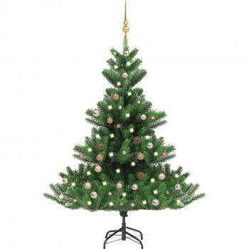 Árbol de Navidad abeto Nordmann con LEDs y bolas verde 120 cm