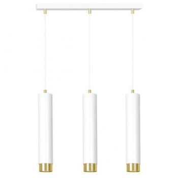 Lámpara de Suspensión Kibo, Acero con Recubrimiento de Polvo, Blanco y Oro, 45x100x6 cm