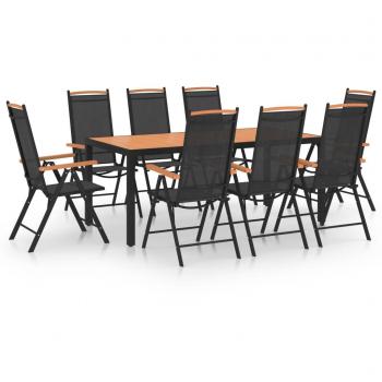 Juego de comedor de jardín 9 piezas aluminio negro vidaXL
