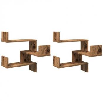 Estanterías Pared Esquina 2 uds Madera Envejecida 40x40x49,5 cm