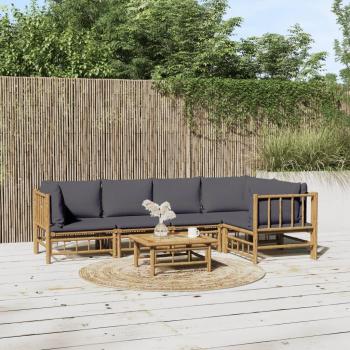 6-Piece Garden Lounge Set with Dark Grey Cushions and Bamboo Frame