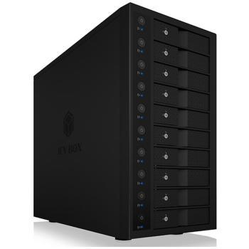 Caja externa para discos duros SATA de 3.5 ICY BOX IB-3810-C31, USB 3.1, capacidad para 10 unidades, color negro