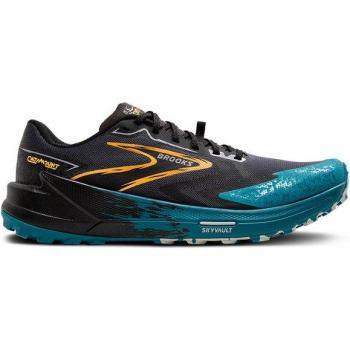 Brooks Catamount 3 Zapatillas de trail running para hombre, color gris oscuro, azul y naranja, talla 40.5