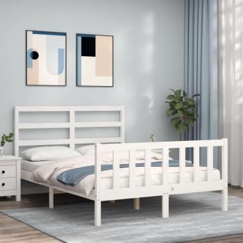 Cama solar sin colchón blanca 120x200 cm de madera maciza de pino con estructura y cabecero