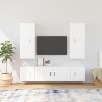 Set de muebles para TV 5 piezas de madera contrachapada blanca