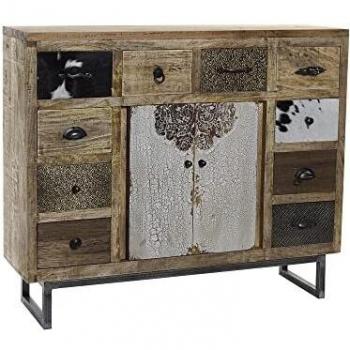 Aparador DKD Home Decor de Piel y Latón con Estructura de Madera de Mango (108 x 31 x 91 cm)