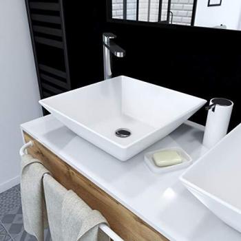 Lavabo sobreponer cuadrado de cerámica 42x42x13cm - AURLANE - ASLANT - Blanco