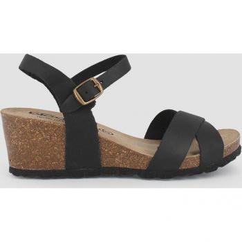 Sandalias de cuña de mujer con cierre de hebilla en negro