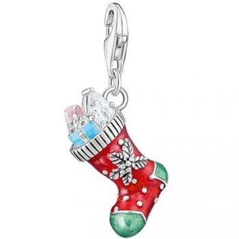 Sterling Silver Enamel Christmas Sock Charm Pendant
