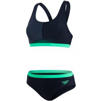 Speedo 811393C506_30 Bañador, Mujer, Negro/Gris óxido/Verde Falso