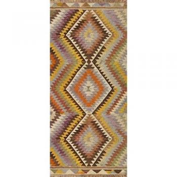 Alfombra de Vinilo Étnica Kilim Multicolor para Pasillo, Cocina y Salón - Medida 52x120 cm