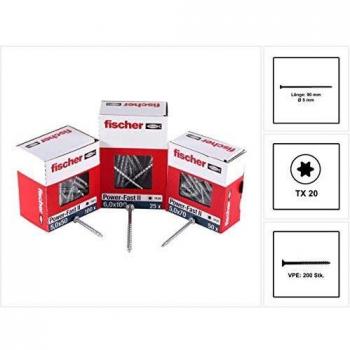 Tornillo Fischer Power-Fast II 5,0x90 mm Galvanizado Zincado TX20 - Paquete de 200 piezas