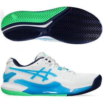 Asics Gel Resolution 9 Clay Zapatilla Tierra Batida Hombres - Blanco/Digital Aqua Azul/Verde, Talla 45
