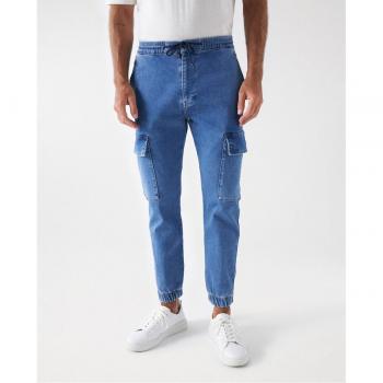 Pantalón cargo de hombre tapered en denim azul