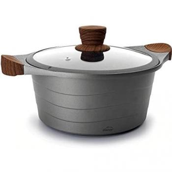 Lacor 27324 Alta, Cacerola Tapa Cristal Stilo, Compatibilidad: todo tipo de cocinas, incluida la Inducción, Fabricada en Aluminio Fundido, Ecológica y libre de PFOA, 24cm, Gris, 24 Cm