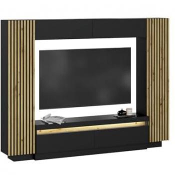 Mueble TV LIONEA con almacenamiento y LEDs - Negro y Natural