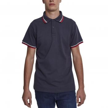 Urban Classic Men's Double Stripe Polo Shirt Navy/Blue/Fire Red