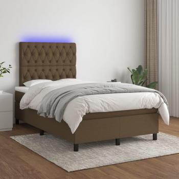 Colchón de cama suave y tela LED marrón oscuro 120x200 cm con base box spring
